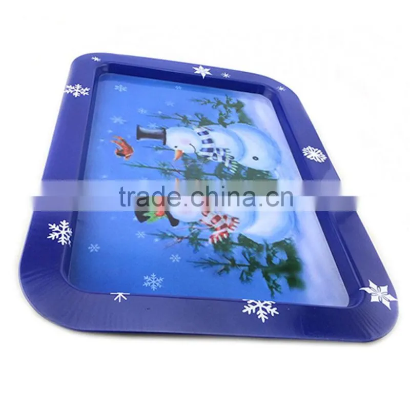 dongguan stackable rectangular print metal tin tray for christmas