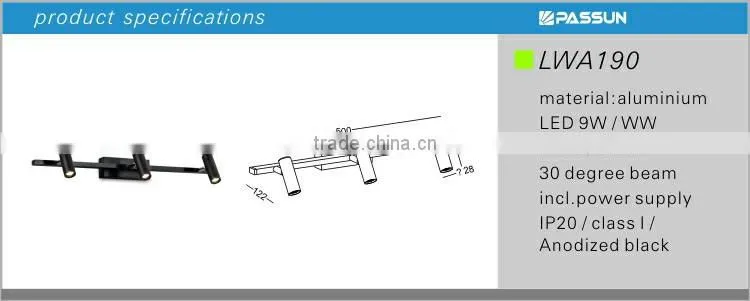hot selling 3*3w indoor surface mounted led bathroom mirror light