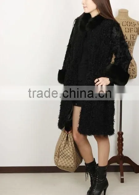 fashion lady's lamb coat for women with fur trim LC96