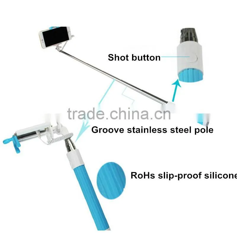 2015 Mini Wired Cable Selfie Stick TS-208 with mirror Extendable Selfie Monopod Stick