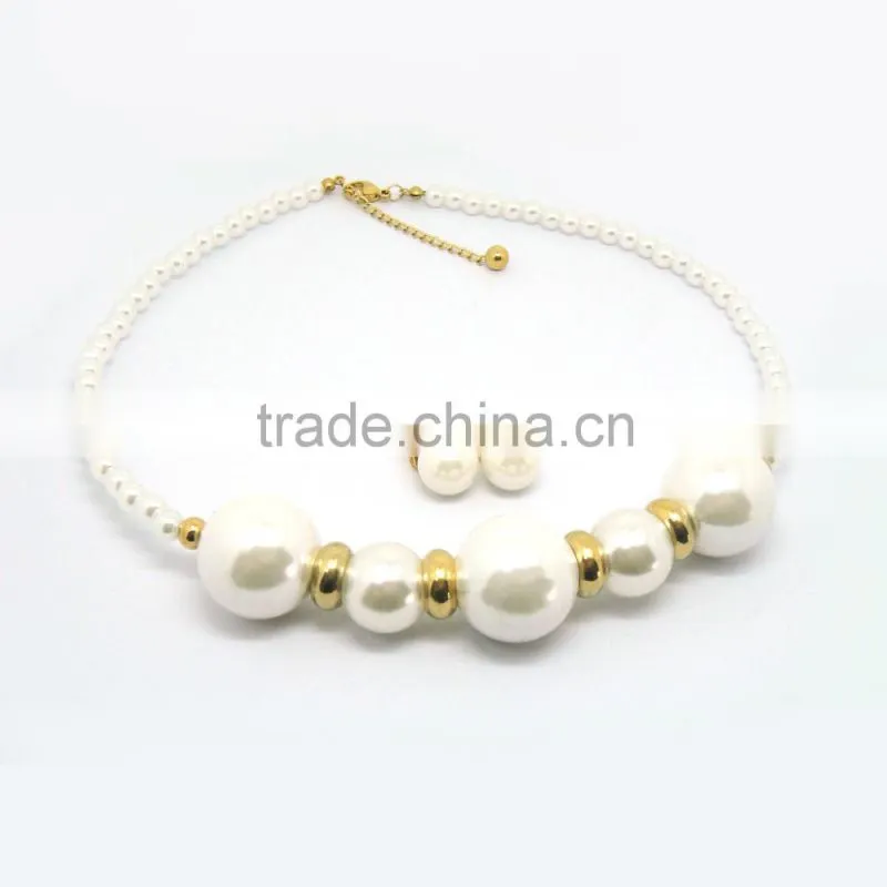 Fashionable Stainless Steel Gold Pearl Jewelry Set for Women