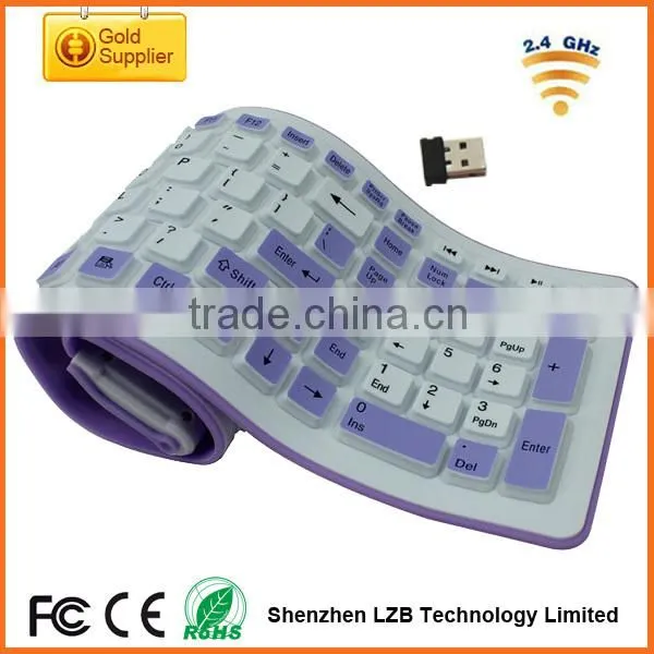 Rechargeable 2.4G wireless Silicone Keyboard,portable roll-up keyboard