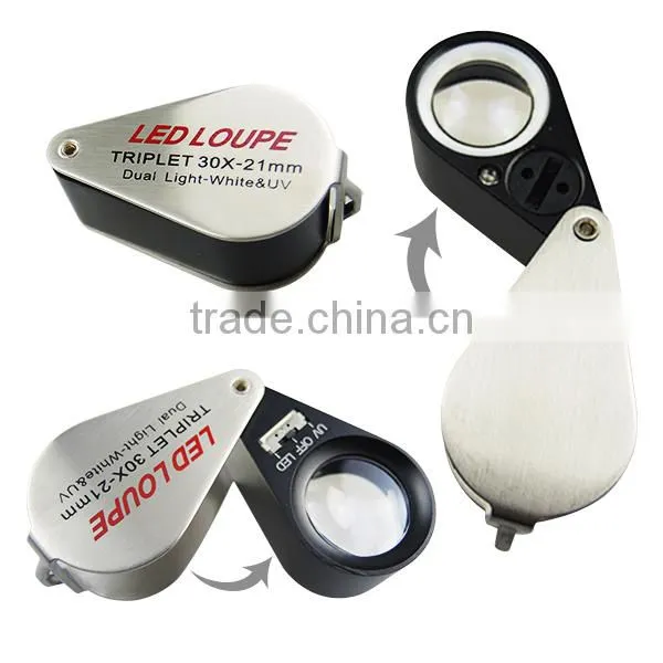 Mini 30X Jeweler Loupe Magnifier + LED & UV light 21mm lens Jewel Identifier Tool