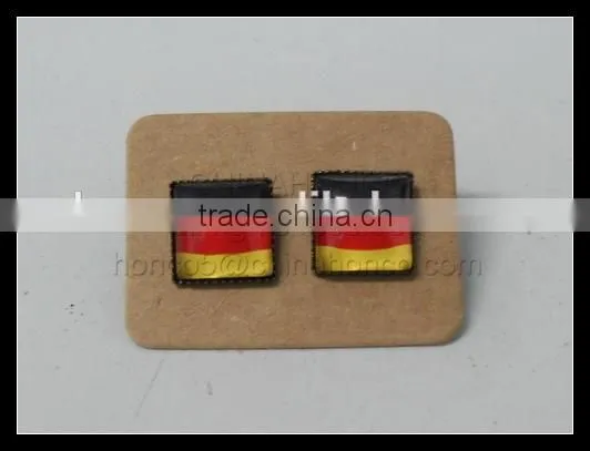 Belgium soccer fans flag color square metal earrings for Euro 2016