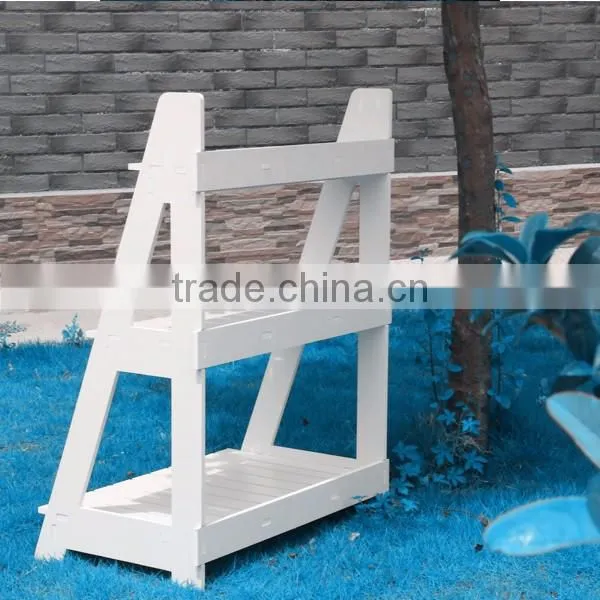 top quality outdoor wood plastic garden planter shelf, wooden shelf for flowers