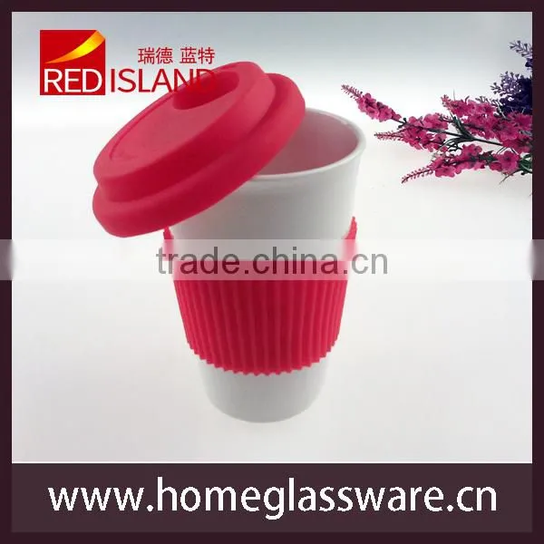 wholesale high quanlity pop mug ceramic cup with silicon lid &sleeve