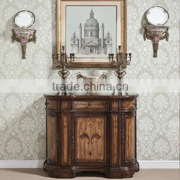 Hand Painted Classic Chest Of Drawers, Antique Living Room Cabinet With Veneer Top, Exquisite Wood Carved Curio Sideboard