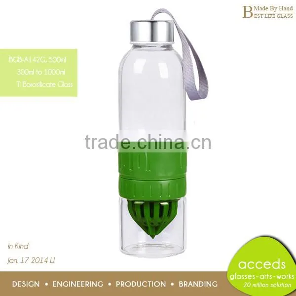 Hand Blown Glass Lemon Water Bottle