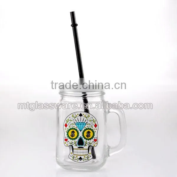 16oz Halloween White Smile Skull decal glass mason jar drinking water glass cup