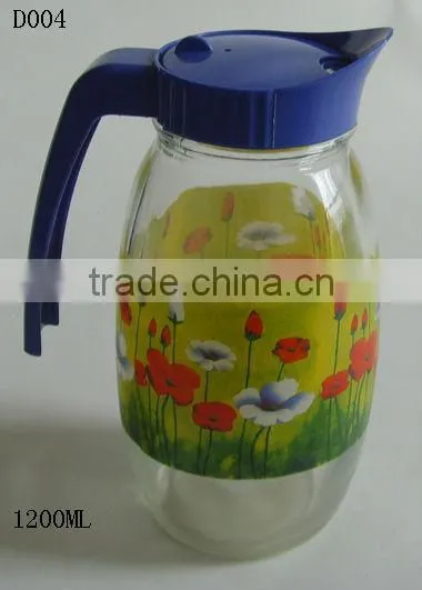 1500ML glass juice jug with spout lid and handle