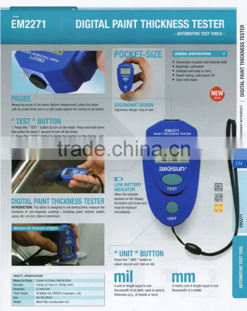 Precise Digital Coating Thickness Gauge for Metal Surfaces EM2271