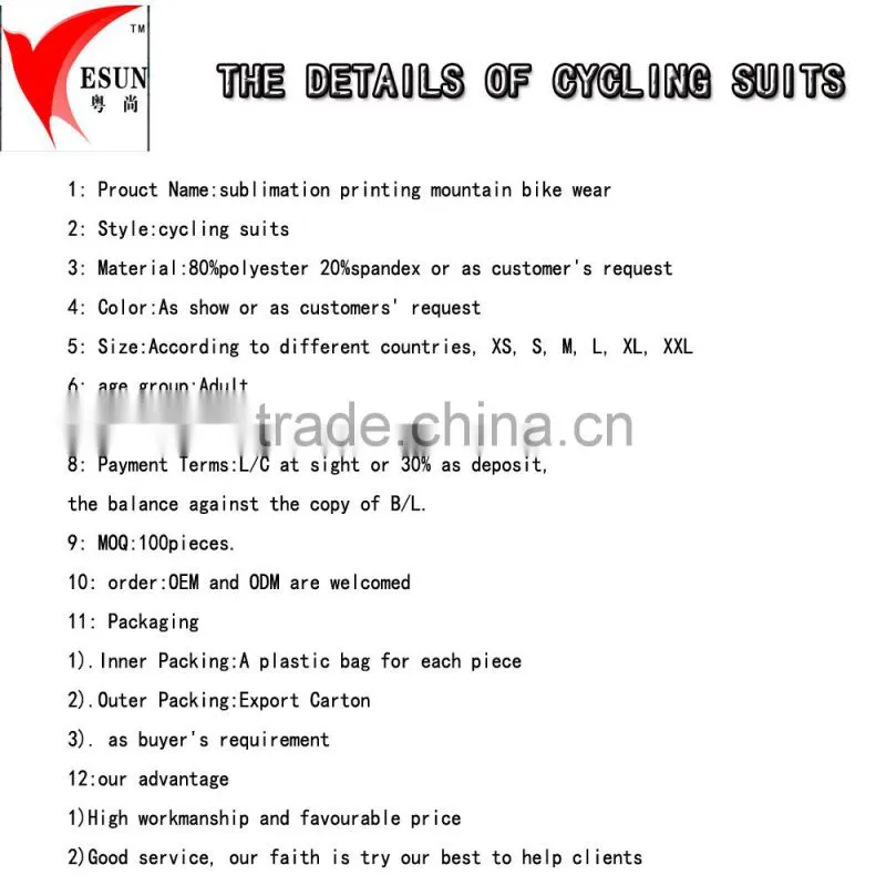 sublimation printing mountain bike suits /running sets