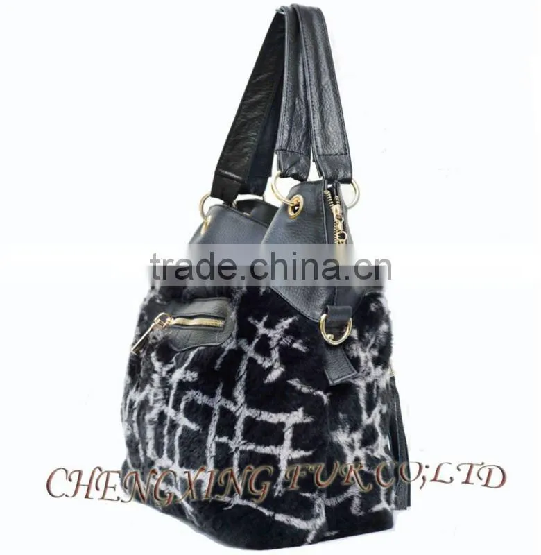 CX-H-44 Rex Rabbit Fur & Leather Handbag New Arrival