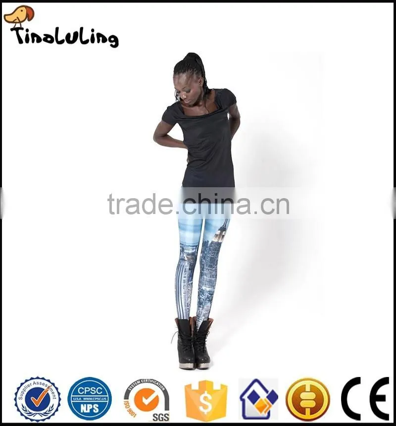 2017 women leggings hot sale blue buildings printing free size high elastic Lady leisure casual Leggings woman pencil pants