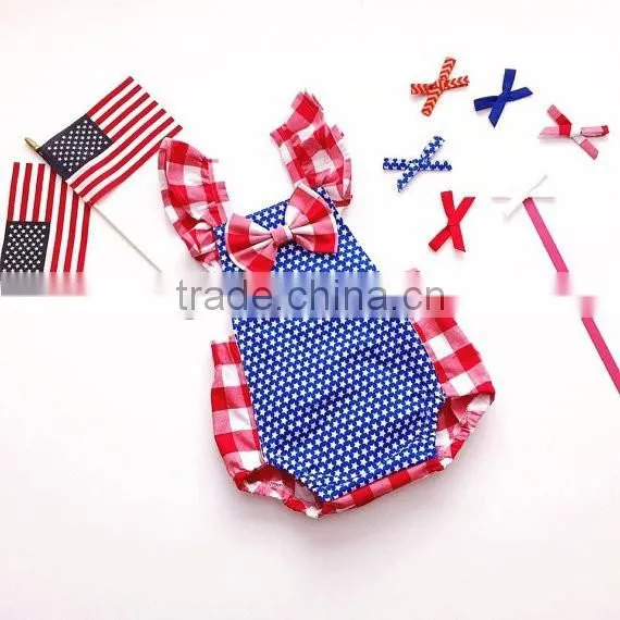 Newborn Baby Girls First 4th July Romper Kids Flutter Sleeve Bubble