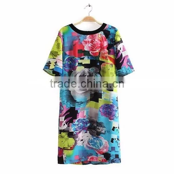 Women floral multi-colored nylon T-shirt dresses