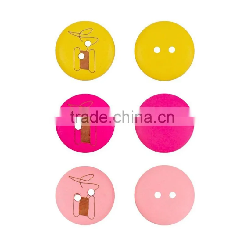D&D 15pcs/lot Mixed Color Round Shape 2 Hole Wood Button For Sewing Scrapbooking Sewing Supplies 20mm