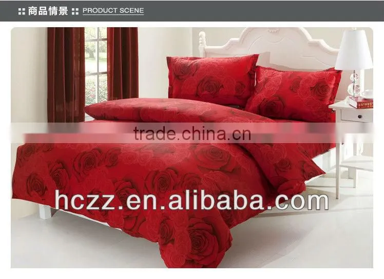 Red Flower Printing Bedding Set 4pcs