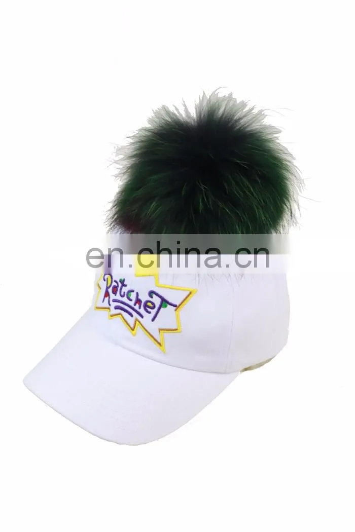 Fashion unique faux fur pom pom Hip-hop pompom baseball hat