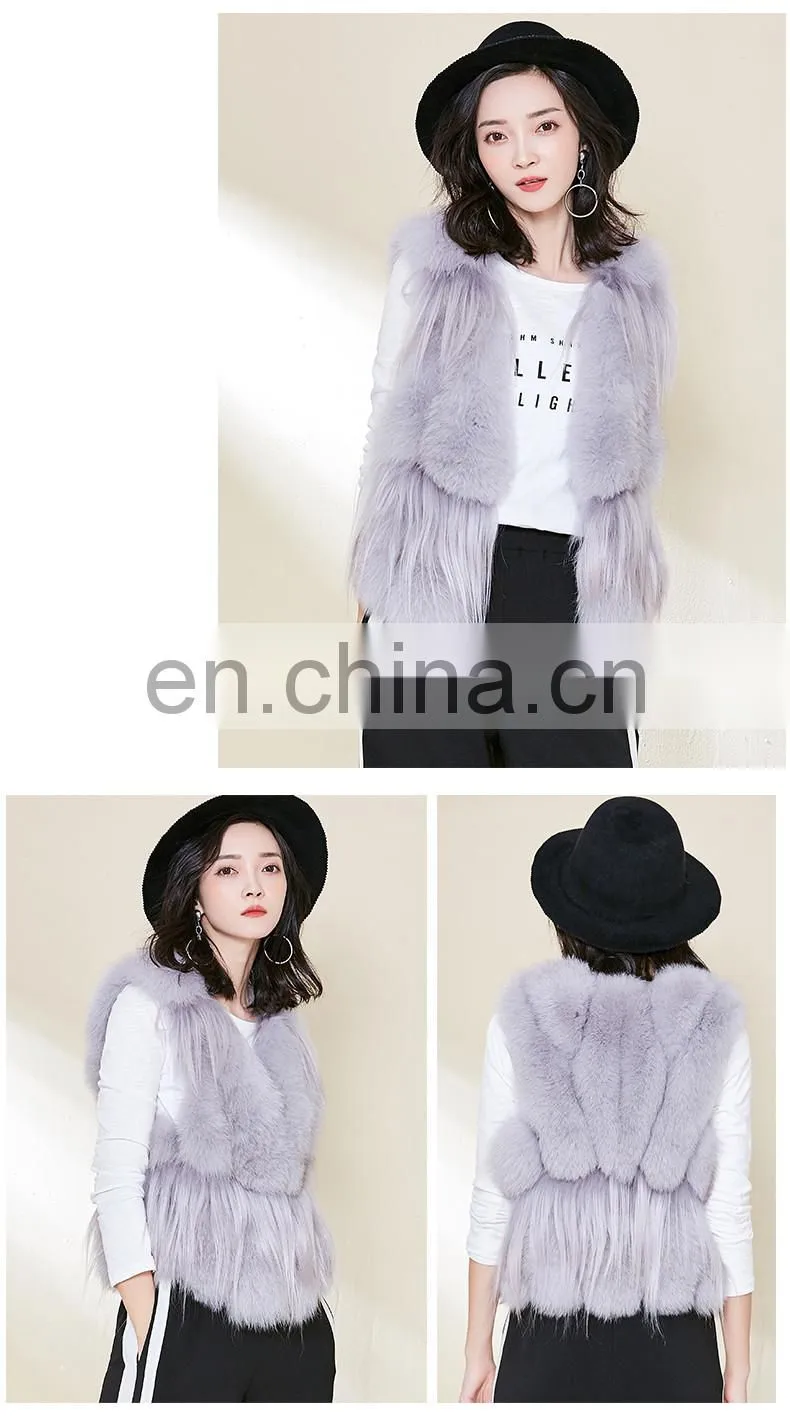 Popular Lovely Fox Fur Vest Beautiful Good Quality Girl Fox Short Fur Vest