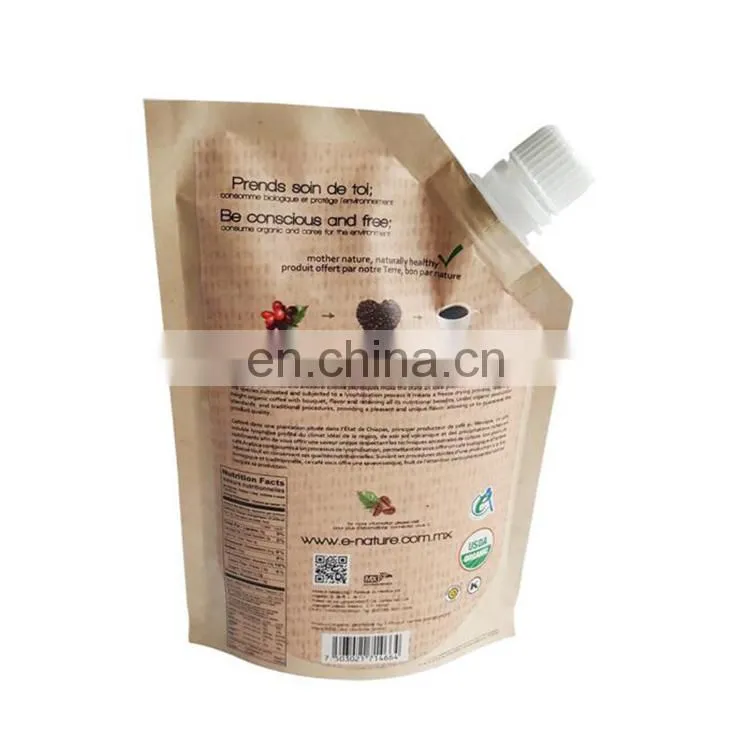 China manufacture coloring printing cheap organic soluble coofee stand up pouch packaging with spout