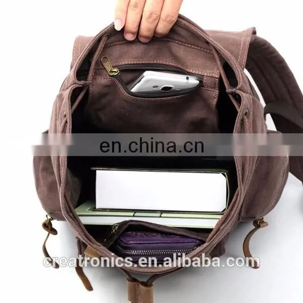 Top Quality Unisex Factory Price Outdoor Laptop Canvas Backpack Casual Daypacks Bookbags Genuine Leather Backpack