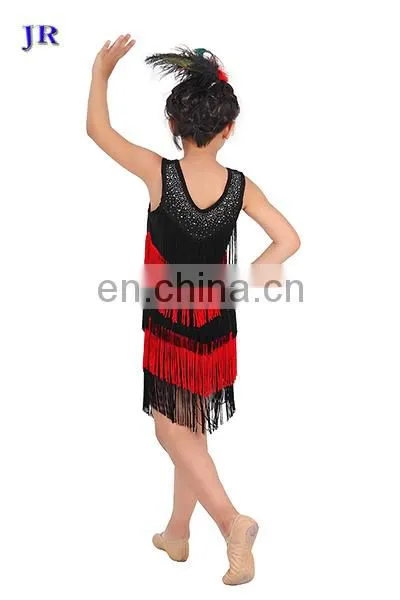 Hot drill black and red tassel ballroom children kids latin dance costume dress ET-024