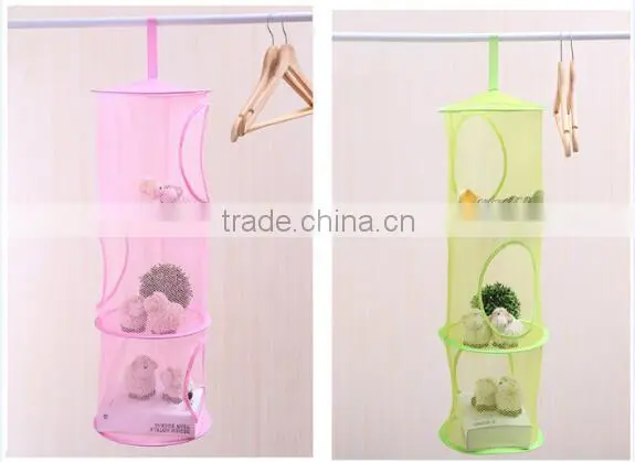 Hanging Mesh Space Saver Bags Organizer 3 Compartments Toy Storage Basket for Kids Room Organization Mesh Hanging Bag