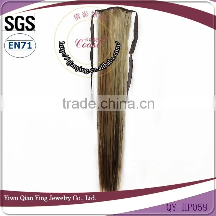 fake two color fashion cheap straight hair band ponytails