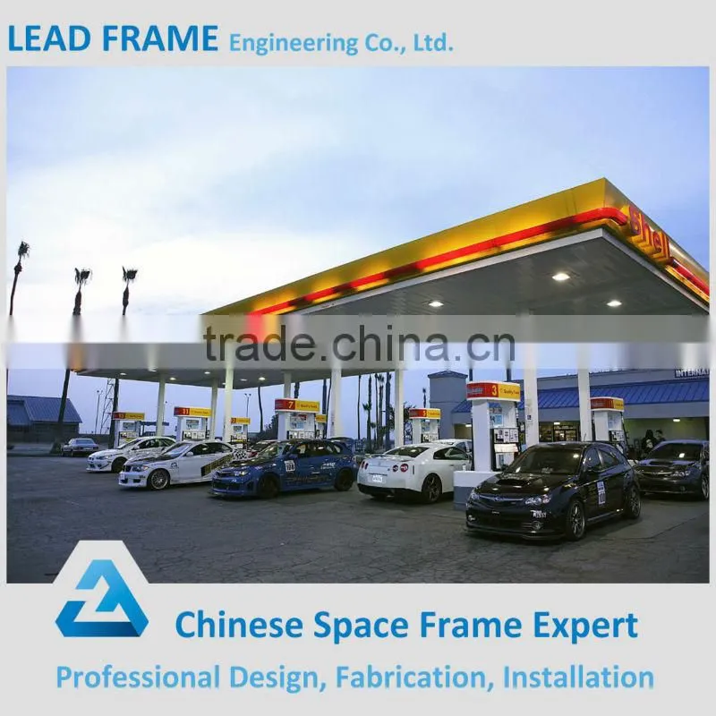 Light galvanized steel structure space frame for petrol station