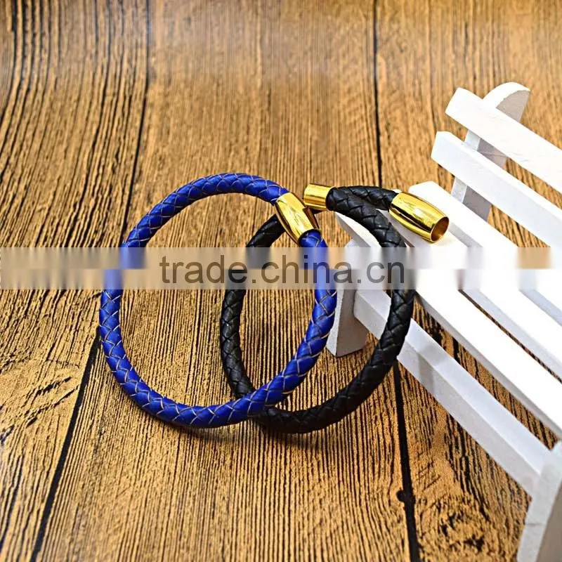 Fashion Stainless Steel Plated 18K Gold Clasp Red Leather Friendship Bracelet