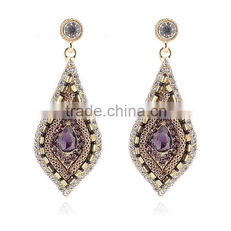 Fashion Retro Jewelry Women's Shinning Crystal Teardrop Hanging Earrings