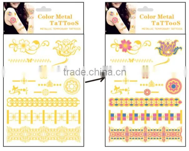 Fashion Colour Changing Metal Temporary Tattoo Sticker With Waterproof