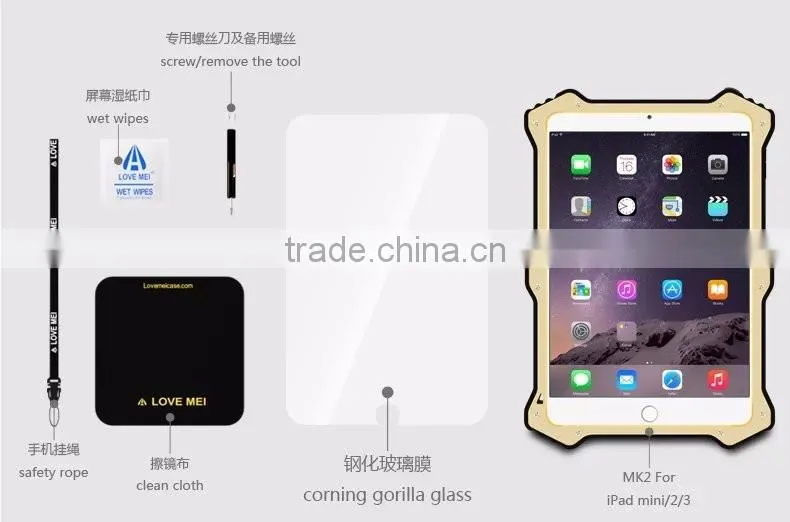 Original LOVE MEI MK2 Series Aluminum Flip Leather Kids Protective Back Cover Case For iPad Mini 1/2/3 TB-0153
