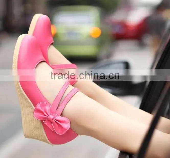Fashion ankle stripe platform wedge ladies fashion shoes