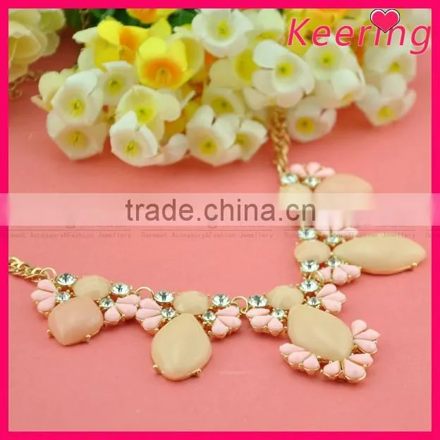 Hot sale pink beads and rhinestone necklace designs WNK-268