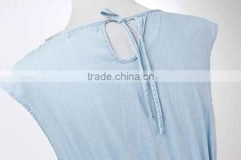 2015 fashion Hot Girl casual loose sleeveless denim round neck sexy mini summer dress