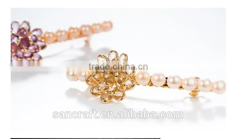 Hot sell grace design Austrian crystal natural pearl two colors flower hair clip