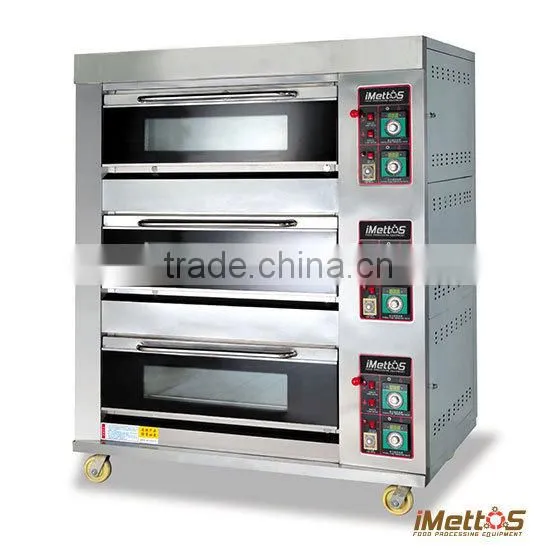 3 Layers 6 Trays Baking Gas Oven iMettos Gas Conveyor Pizza Oven