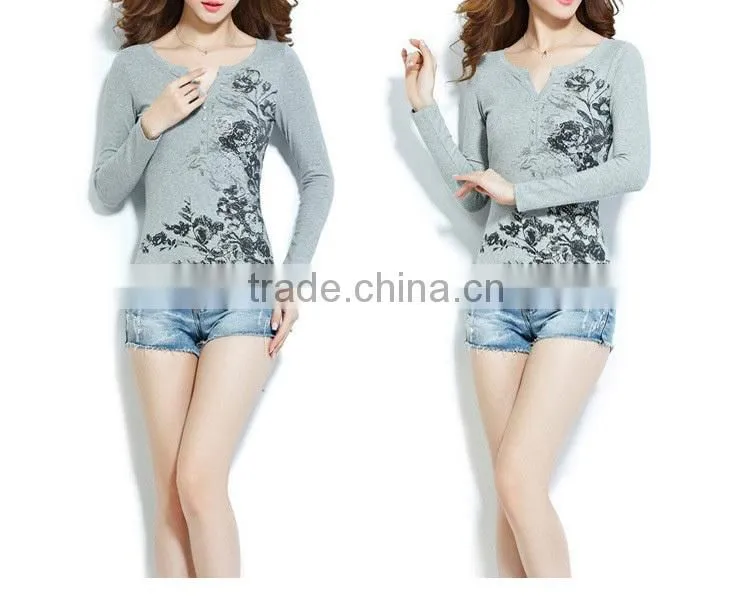 Long-sleeved show thin funnel collar T-shirt of women v neck t shirt