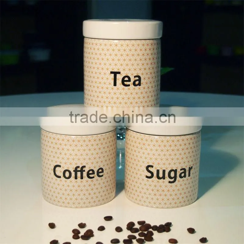 S/3 Round white ceramic canister
