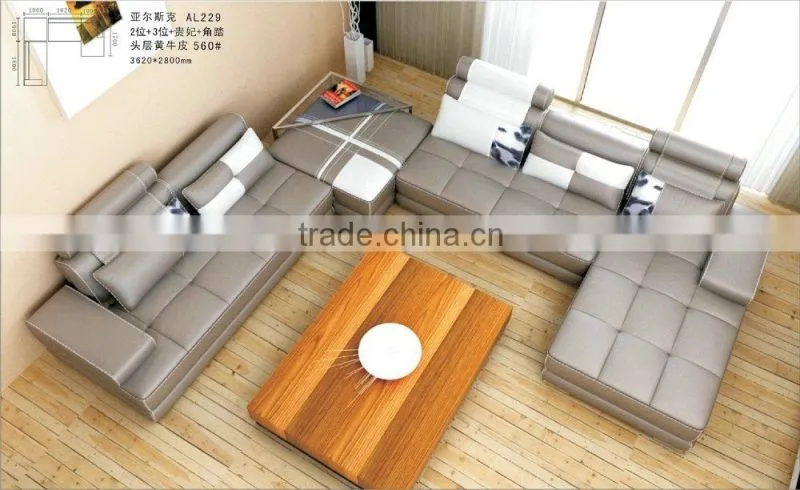Modern100% First Layout Cow leather Sofa 5m White High Quality Sofa AL109