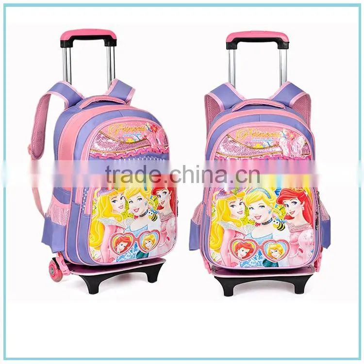 Chinese new design kids school bag with wheels for girls trolley bag for school