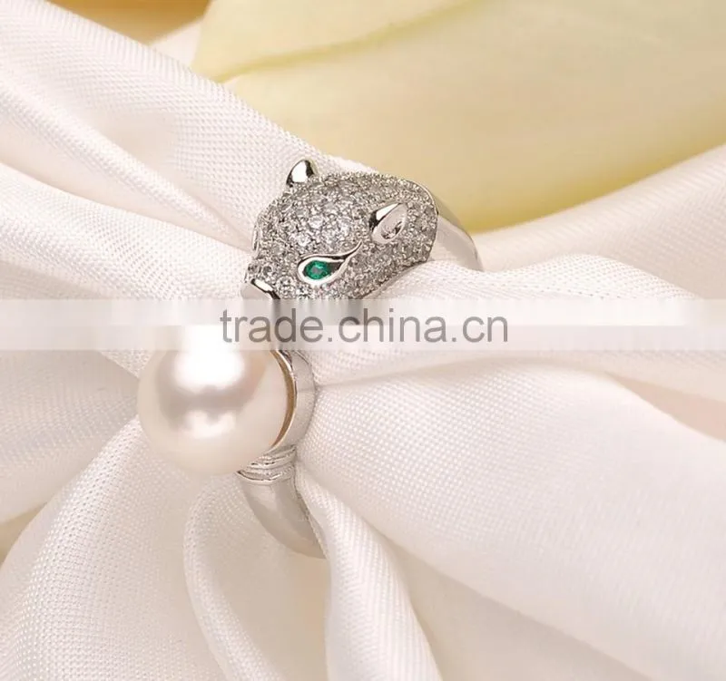 Leopard head design natural fresh water cheap engagement rings