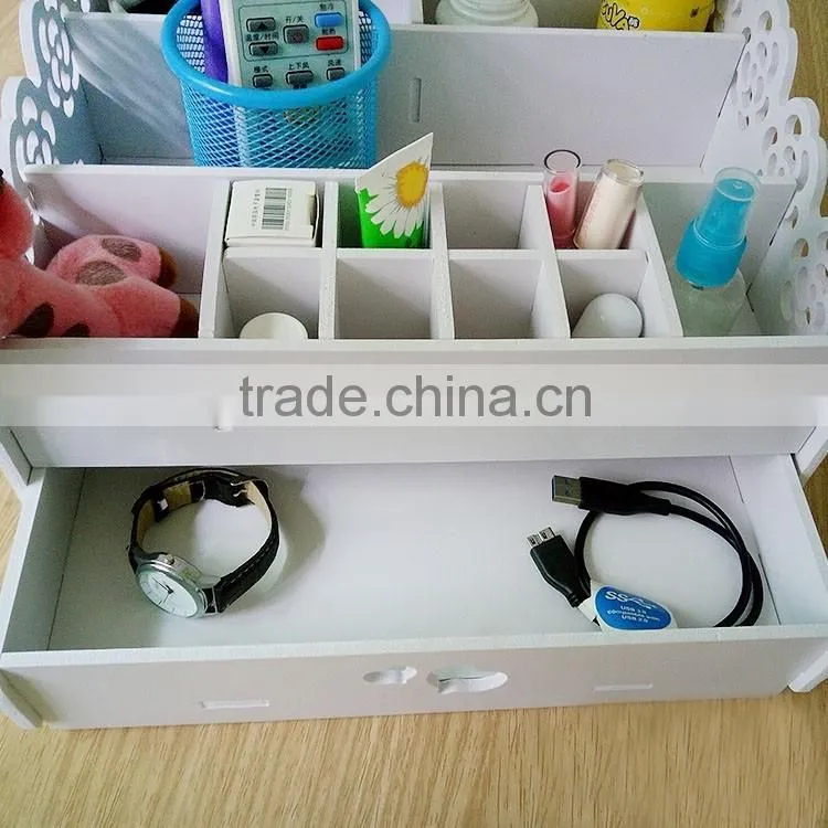 White Cosmetic Wooden Box With Drawer For Girls Design Wholesale Carved Boxes