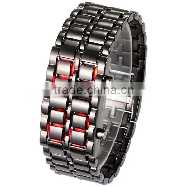 Men Women Lava Iron Samurai Metal LED Digital Faceless Wrist Watch Bracelet