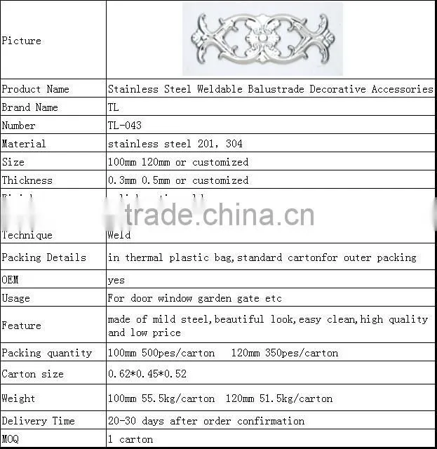 Stainless Steel Weldable Balustrade Decorative Accessories ornaments