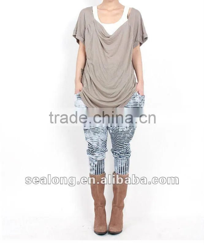 ladies blue and white stripe cotton casual harem pants