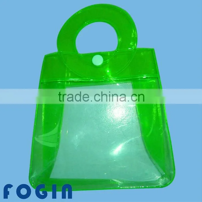 Recyclable fashion pvc cosmetic packaging bag with handle