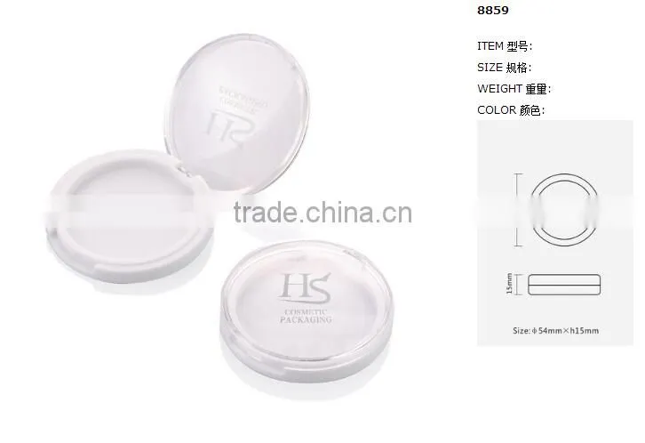 Cosmetic round white compact powder case with window
